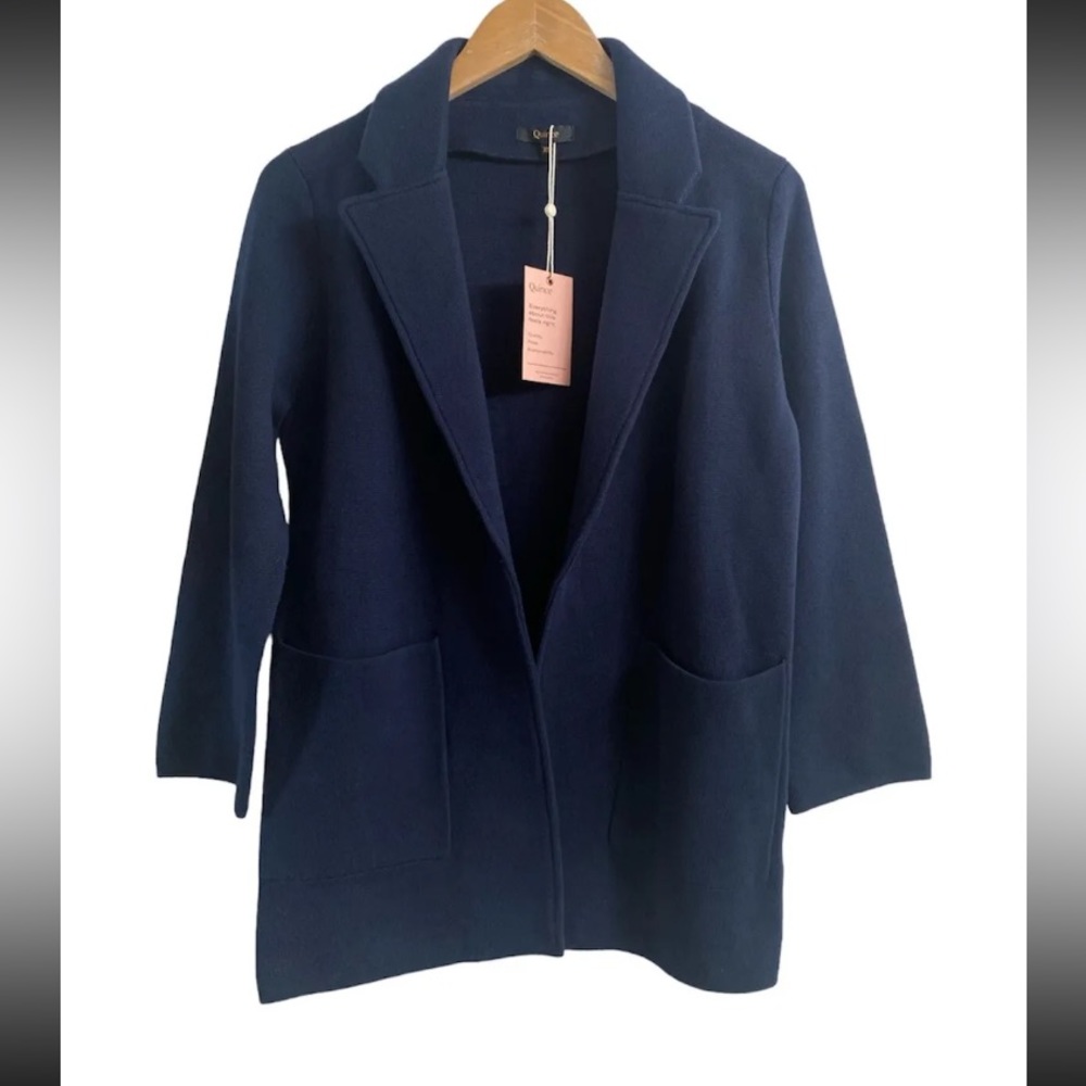 Quince Navy Blue Organic Cotton Knit Blazer Jacket Long Sleeve sz XS Women's NWT - Picture 2 of 6